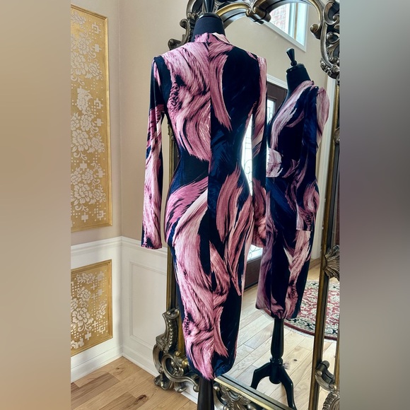 Artistic Side Mauve/Navy Abstract Long Sleeve Midi Dress (New without Tag) - Picture 6 of 12